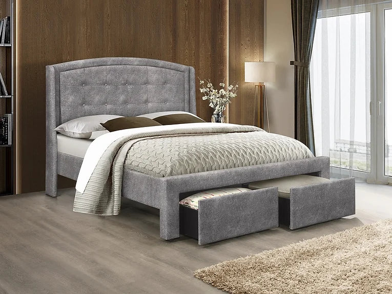 Bernadette King Grey Fabric Button Tufted Platform Bed with Storage