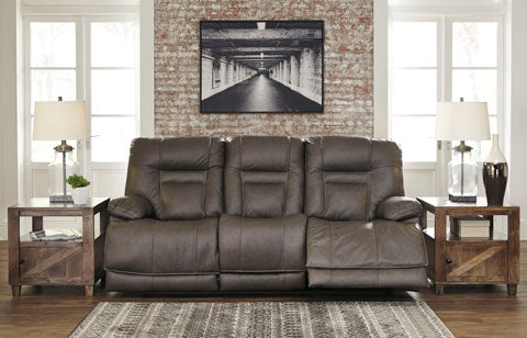 Wurstrow Power Reclining Sofa in Smoke with Easy View™ Power Headrest and and Power Lumbar Adjust by Ashley Signature