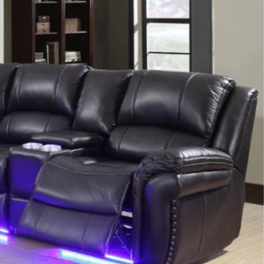 Milton Bronze Nailhead in Fresh Brown Air Leather LED Power Recliner Sectional