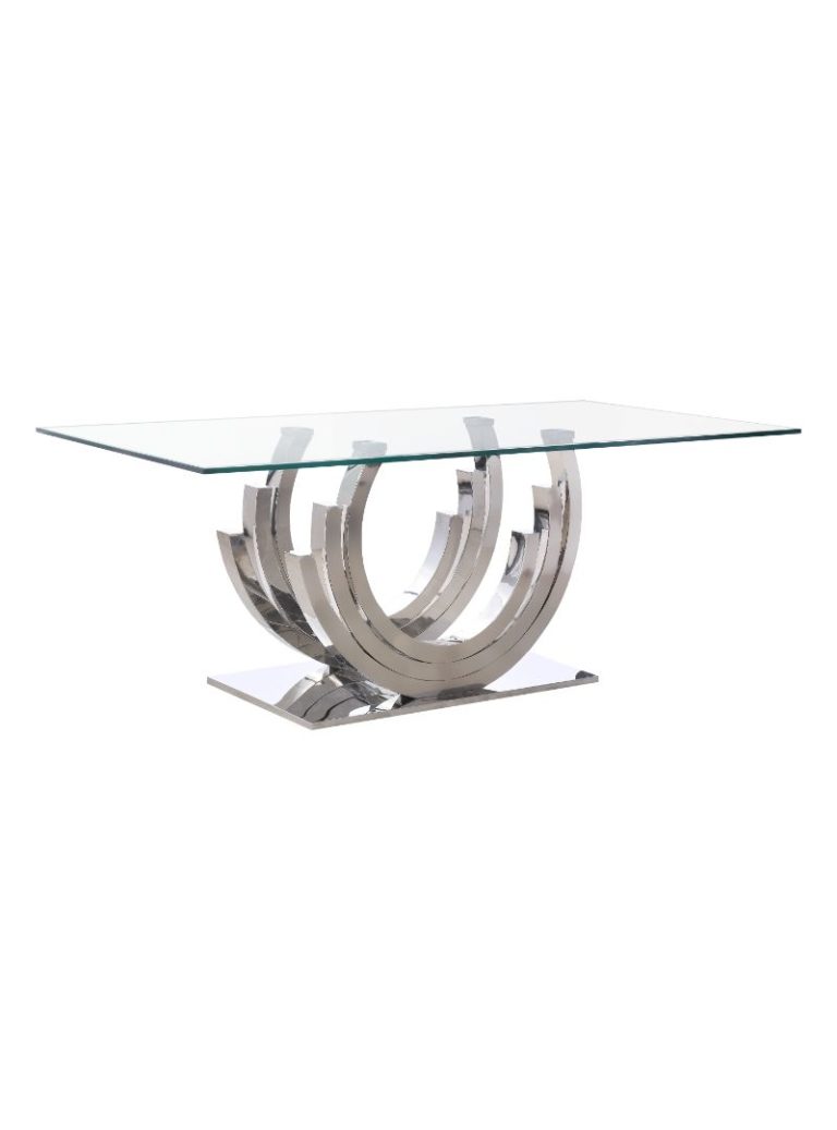 Crescent Designer Gold Base and Clear Glass Dining Table 80"