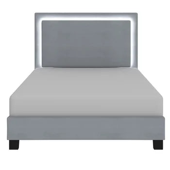 Lumina Queen Grey Velvet Bed Back Lit Ambient LED Lighting