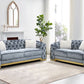 Monroe 3 Piece Living Room Set Light Grey and Silver Frame, White Fluffy Accent Pillows Included