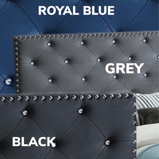 Wafa Tufted Crystal and Nailhead Grey Velvet Adjustable Headboard King Platform Bed.